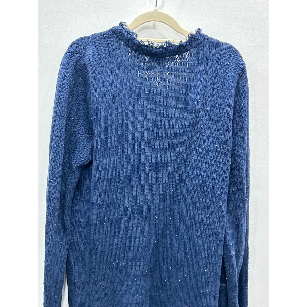 CAbi Duchess Speckled Navy Blue Size Medium Fringe Cardigan Longline Duster - Picture 5 of 11